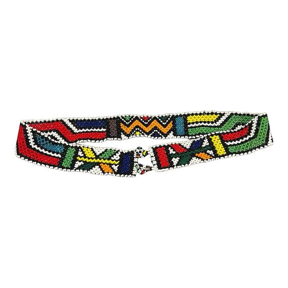 Vintage Handcrafted African Zulu Beaded 30” Belt Tribal Ethnic  Boho - Picture 7 of 9